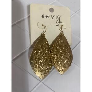 Envy Goldtone Embossed Dangly Pierced Earrings -new